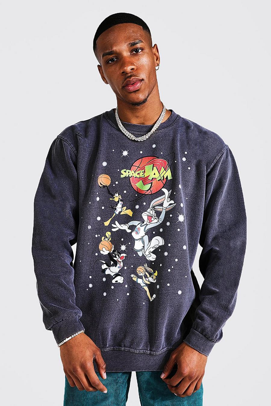 Charcoal Oversized Space Jam Acid Wash Sweatshirt image number 1