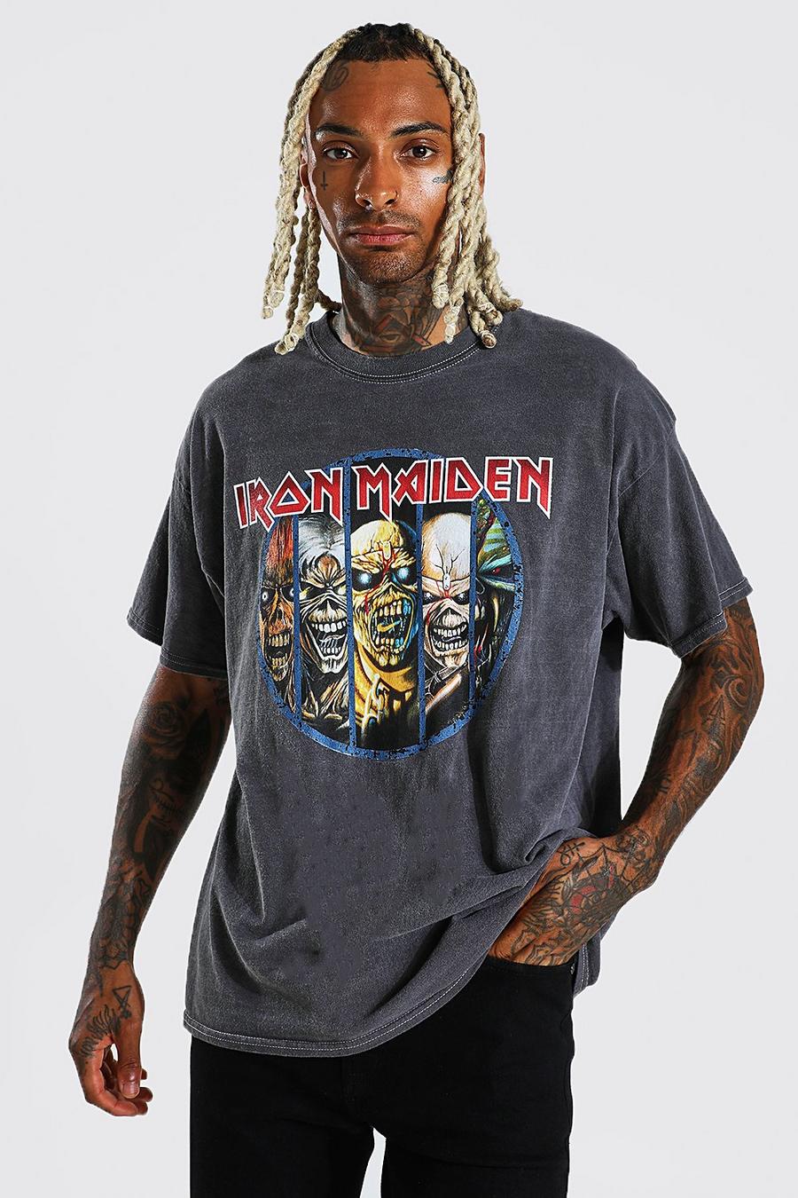 Gefärbtes Oversize T-Shirt mit Iron Maiden Print, Charcoal image number 1