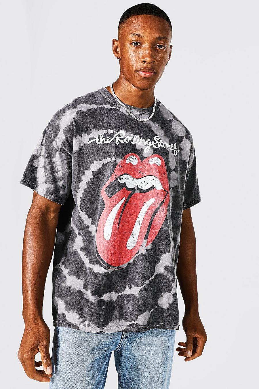 שחור טישרט אוברסייז טאי-דאי עם הדפס של Rolling Stones image number 1