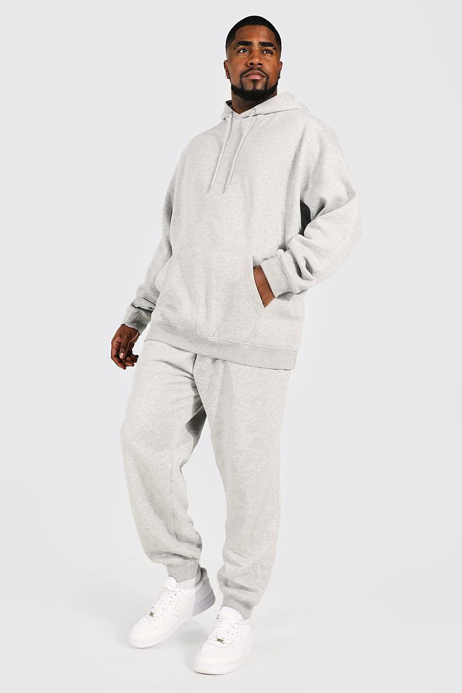 Grey Plus Size Basic Hooded Tracksuit
