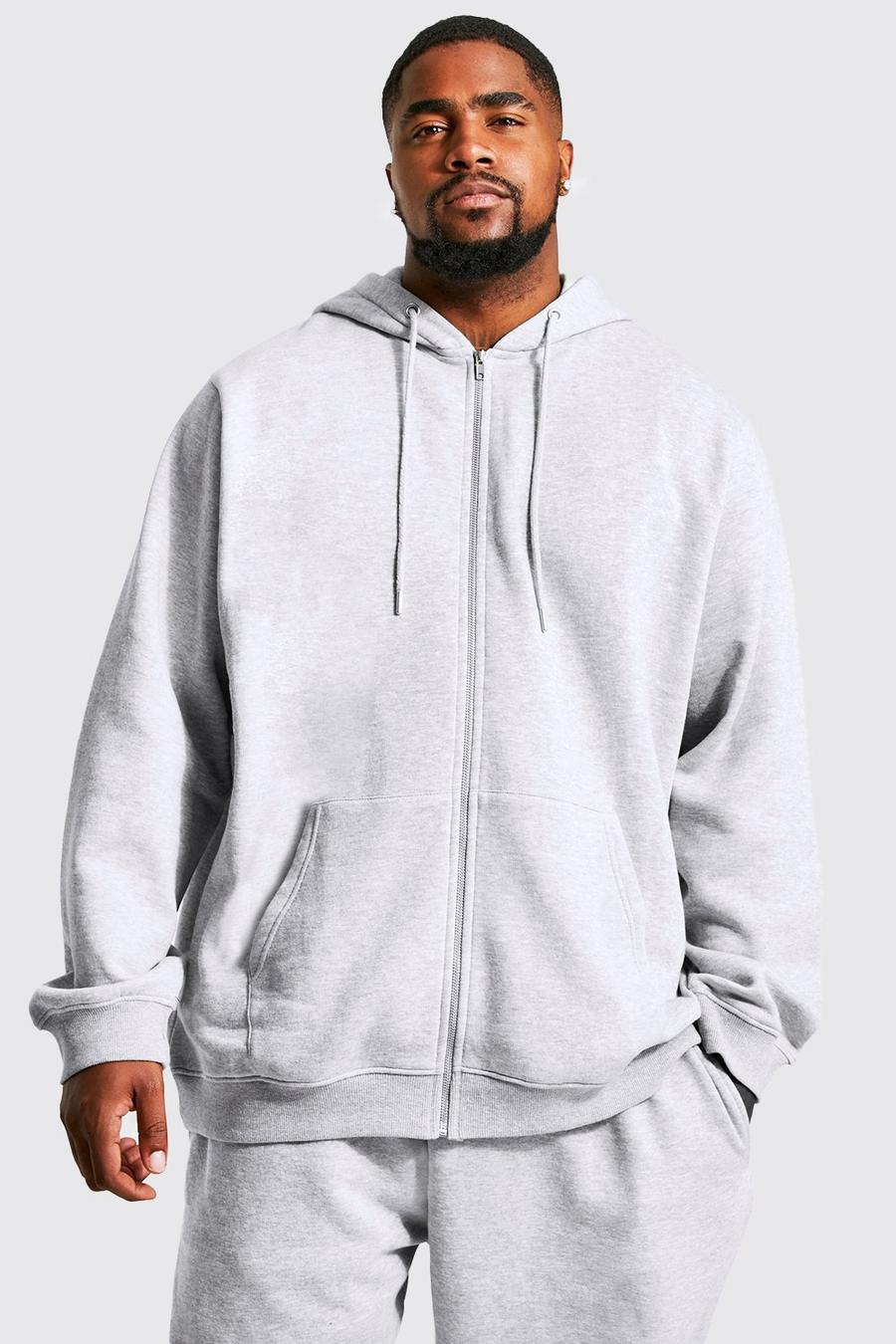 Grey Plus Size Basic Zip Through Hoodie image number 1