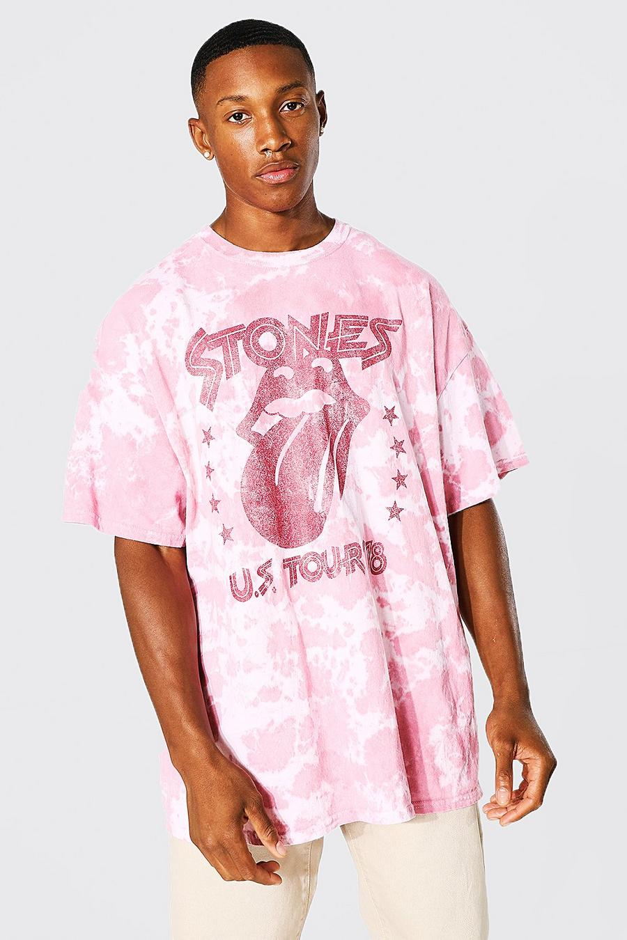 Pink Oversized Tie Dye Rolling Stones T-Shirt image number 1