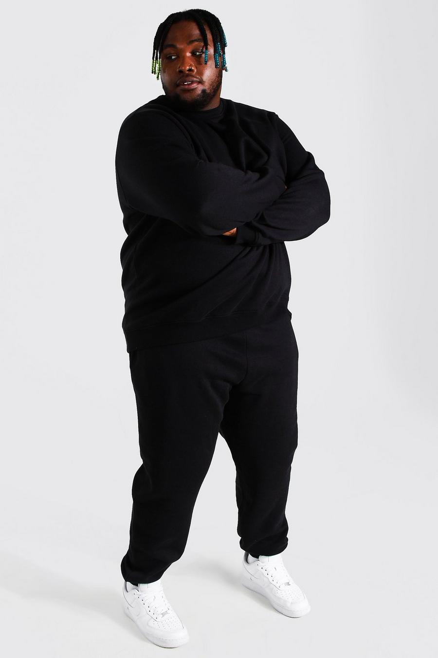 שחור חליפת טרנינג עם סווטשירט בייסיק, מידות גדולות image number 1