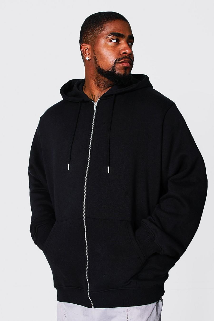 Black Plus Size Basic Zip Through Hoodie
