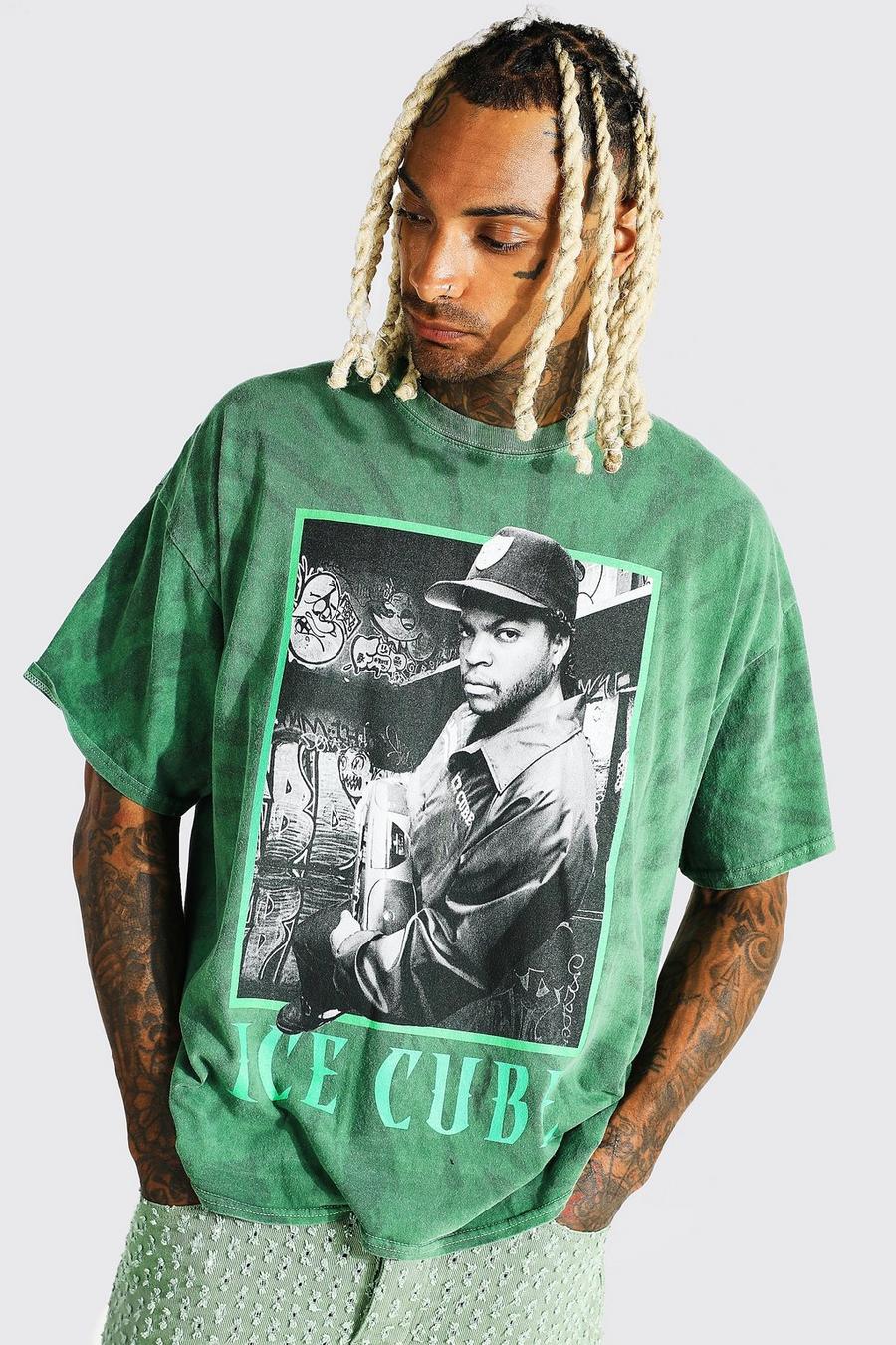 Übergroßes Batik-T-Shirt mit „Ice Cube“-Print, Grün image number 1