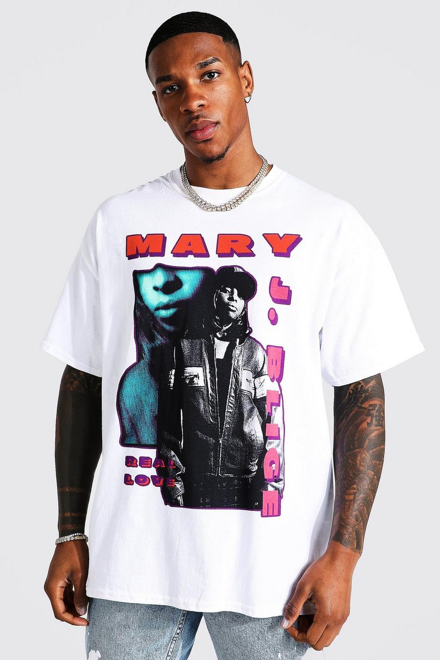 Übergroßes T-Shirt mit lizenziertem Mary J Blige-Print, Weiß image number 1