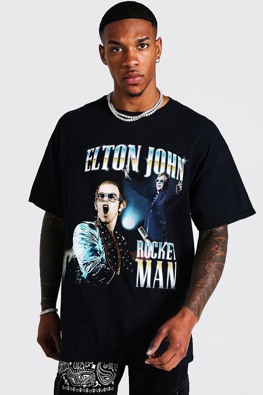 Black Oversized Gelicenseerd Elton John T-Shirt image number 1
