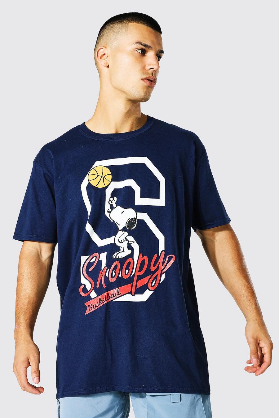 Camiseta oversize con estampado universitario de Snoopy, Navy image number 1