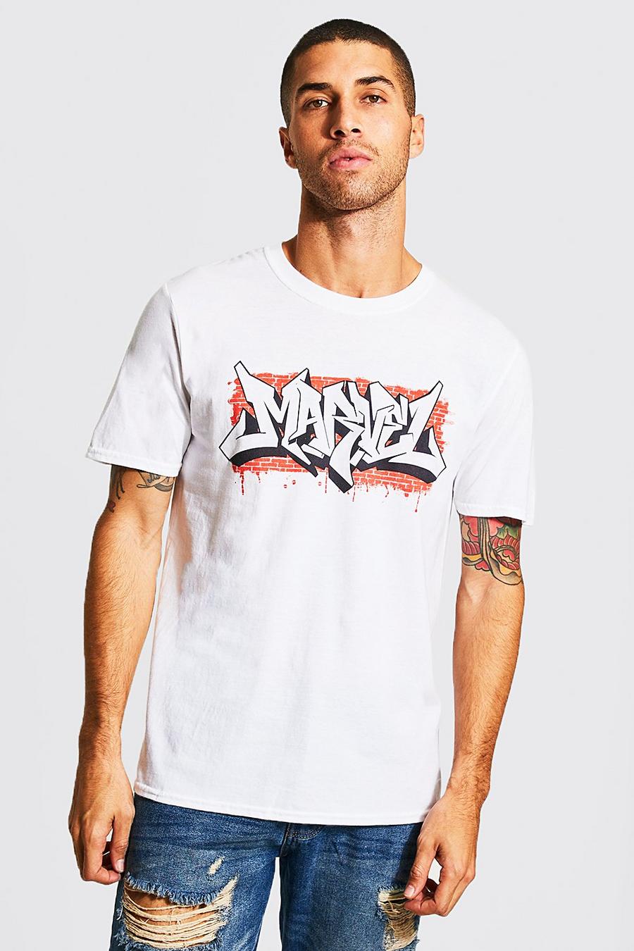 White Marvel T-shirt med graffititryck image number 1