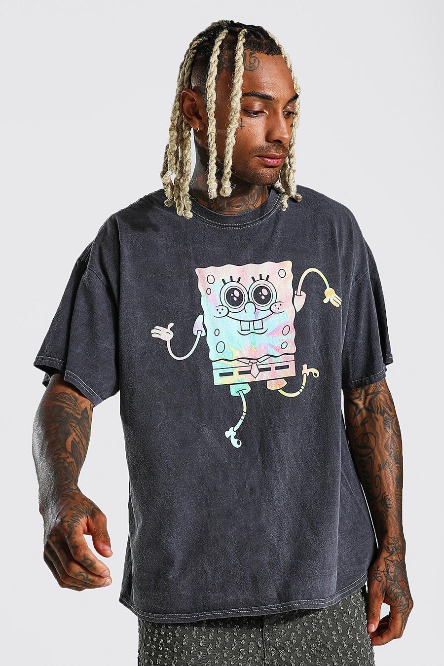 Charcoal Oversized Overdye Spongebob T-Shirt image number 1