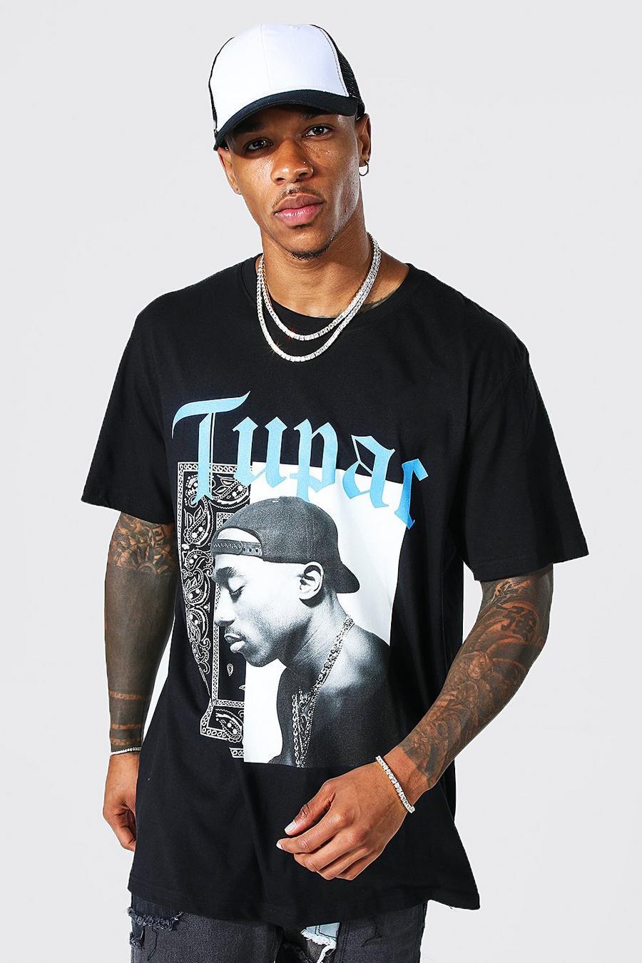 Oversize T-Shirt mit Tupac-Print, Black noir