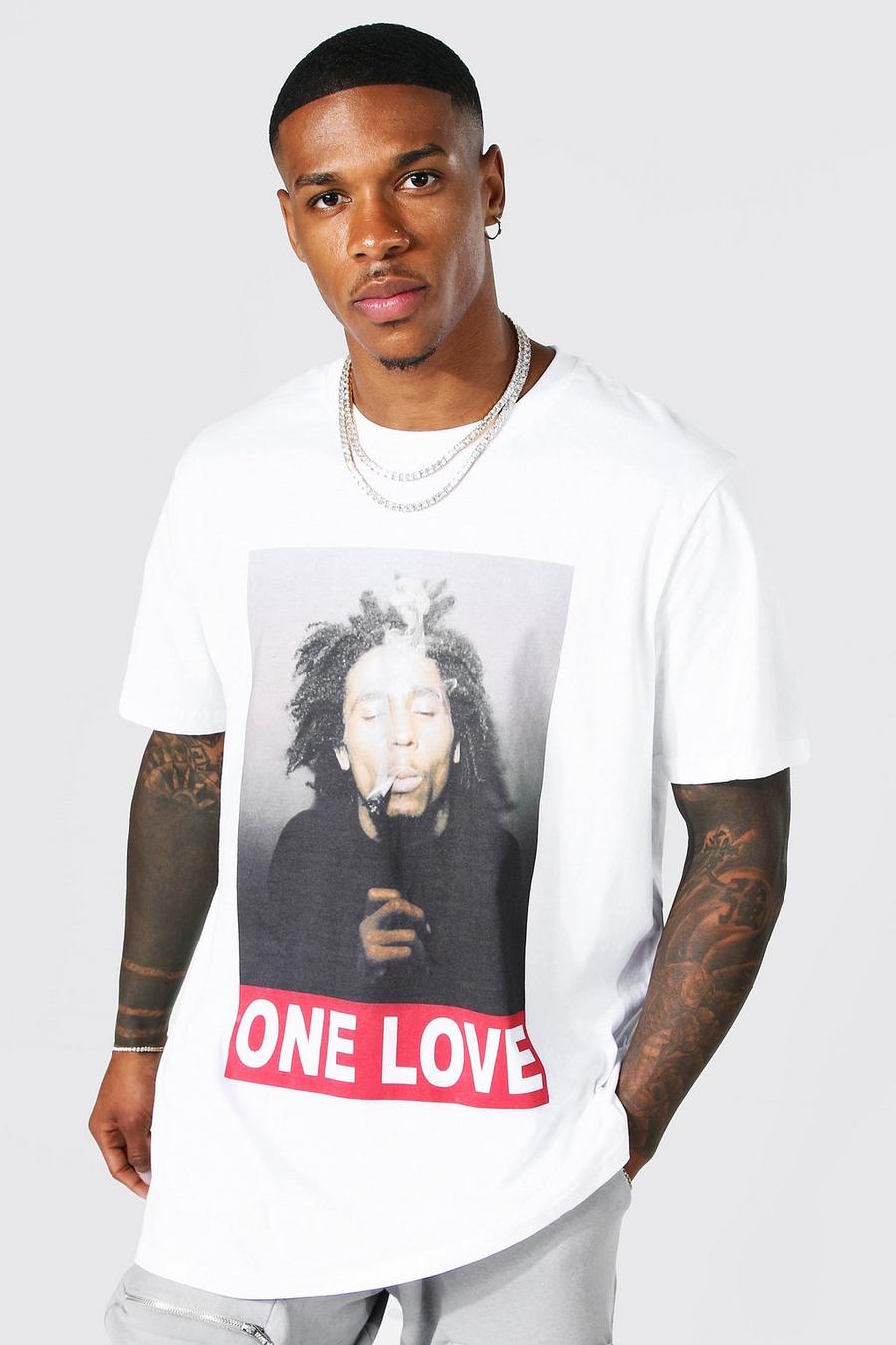 Oversize T-Shirt mit Bob Marley One Love Print, White image number 1