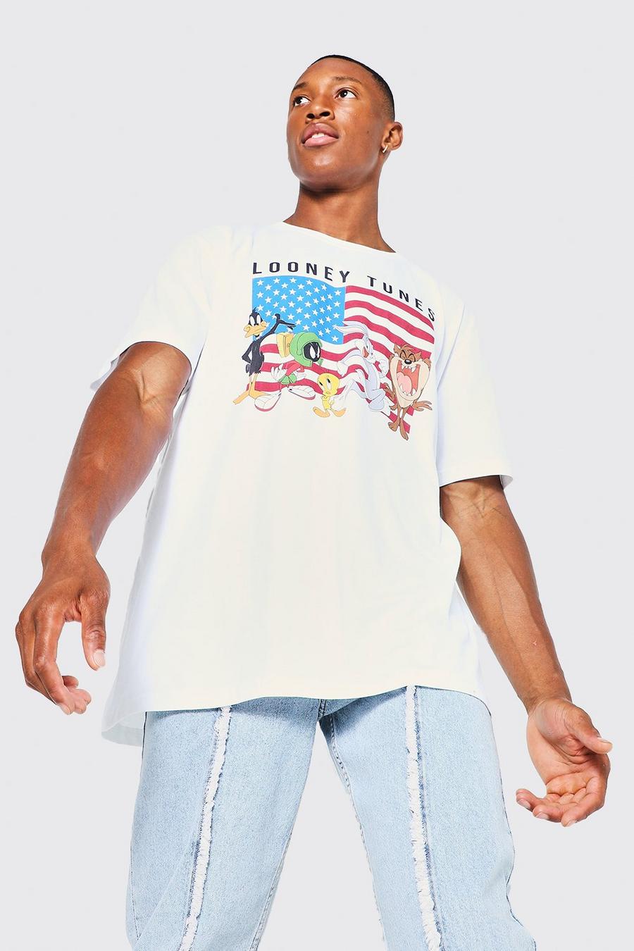 Camiseta oversize con estampado de bandera de los Looney Tunes, White image number 1
