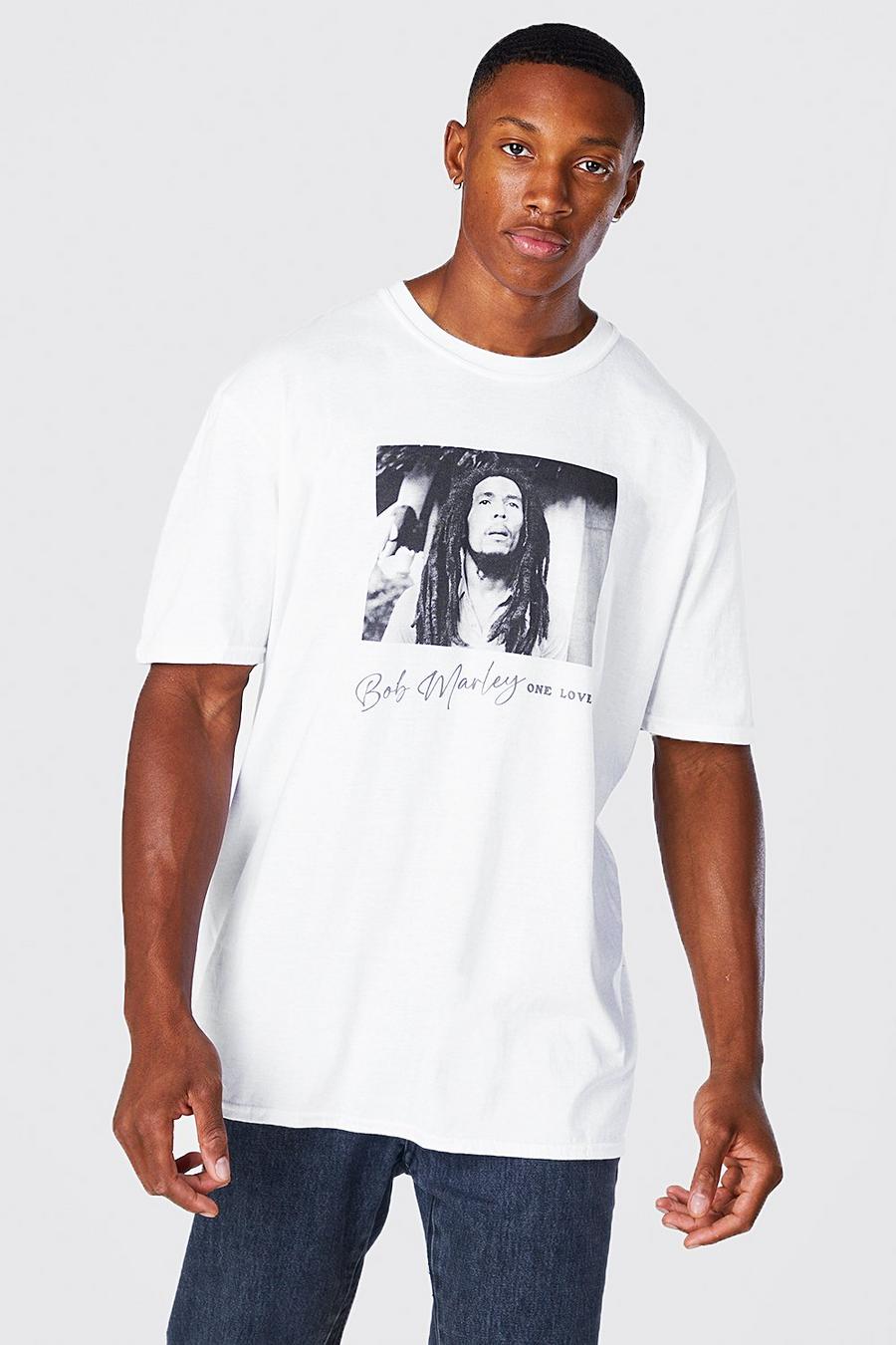 לבן טישרט אוברסייז עם הדפס ממותג של Bob Marley image number 1