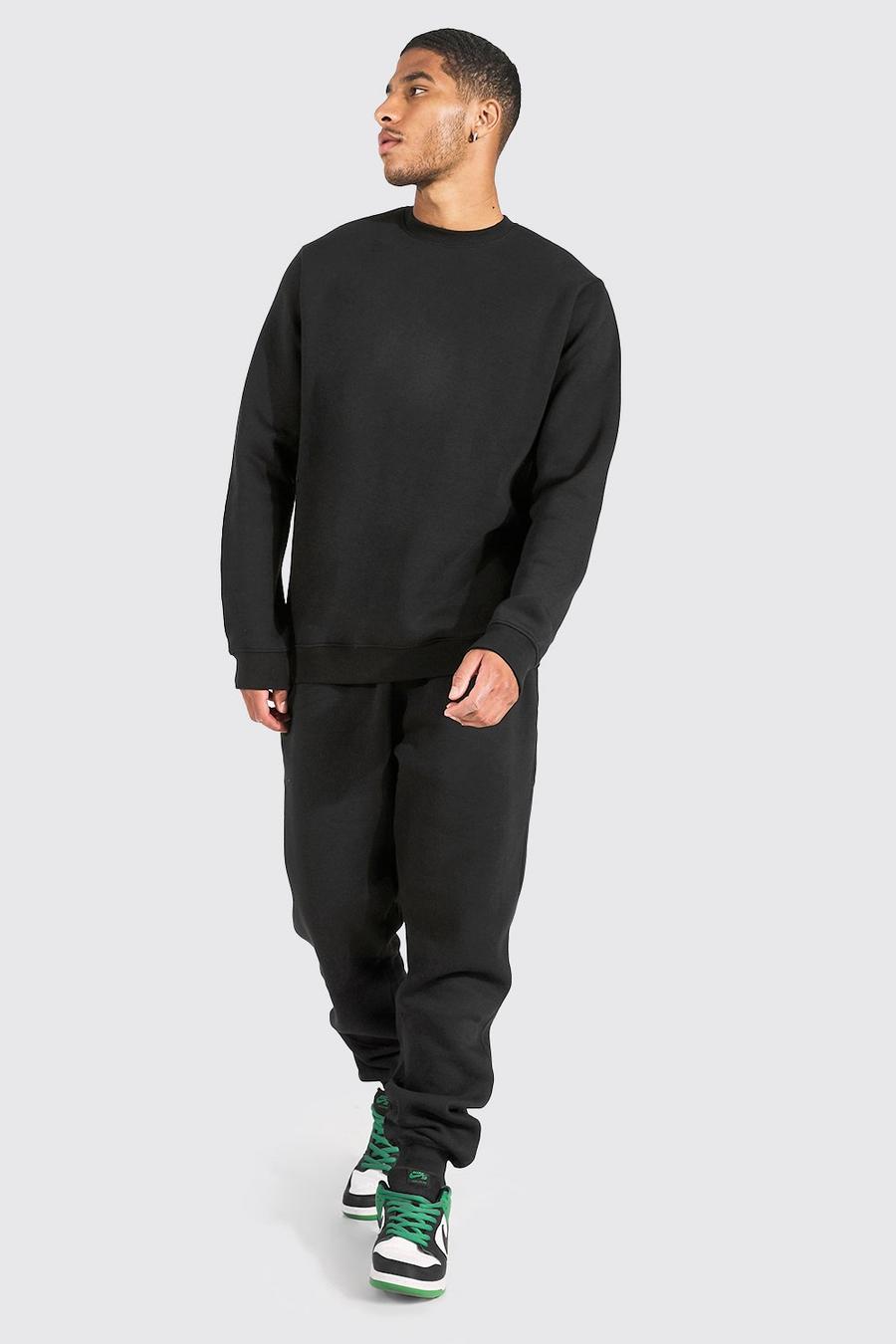 שחור nero חליפת טרנינג עם סווטשירט בייסיק לגברים גבוהים