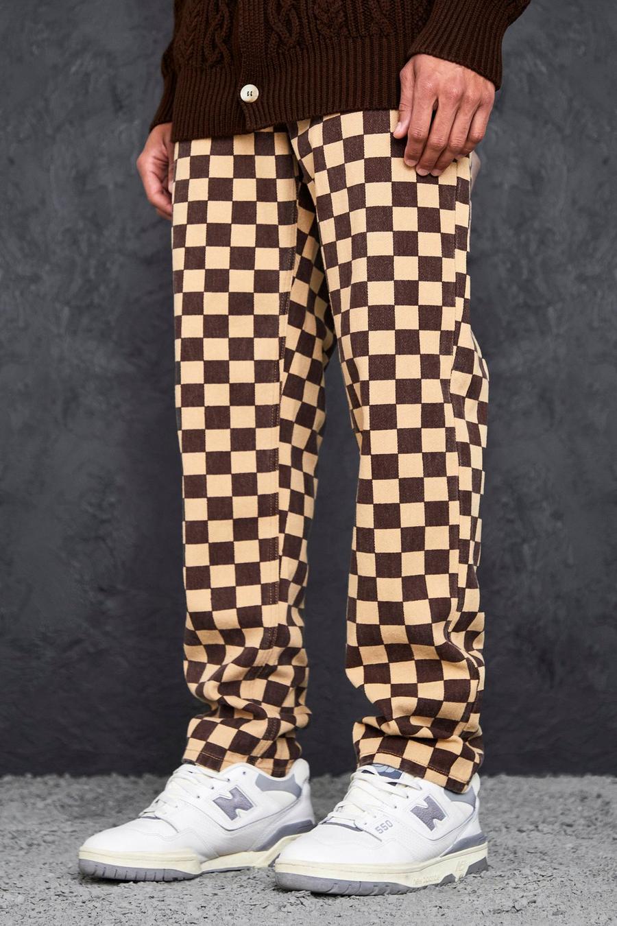 Brown Relaxed Fit Rigid Checkerboard Jean image number 1