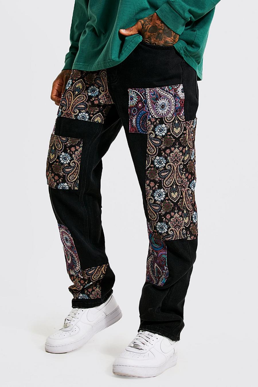 Black Relaxed Fit Patchwork Tapestry Jean image number 1