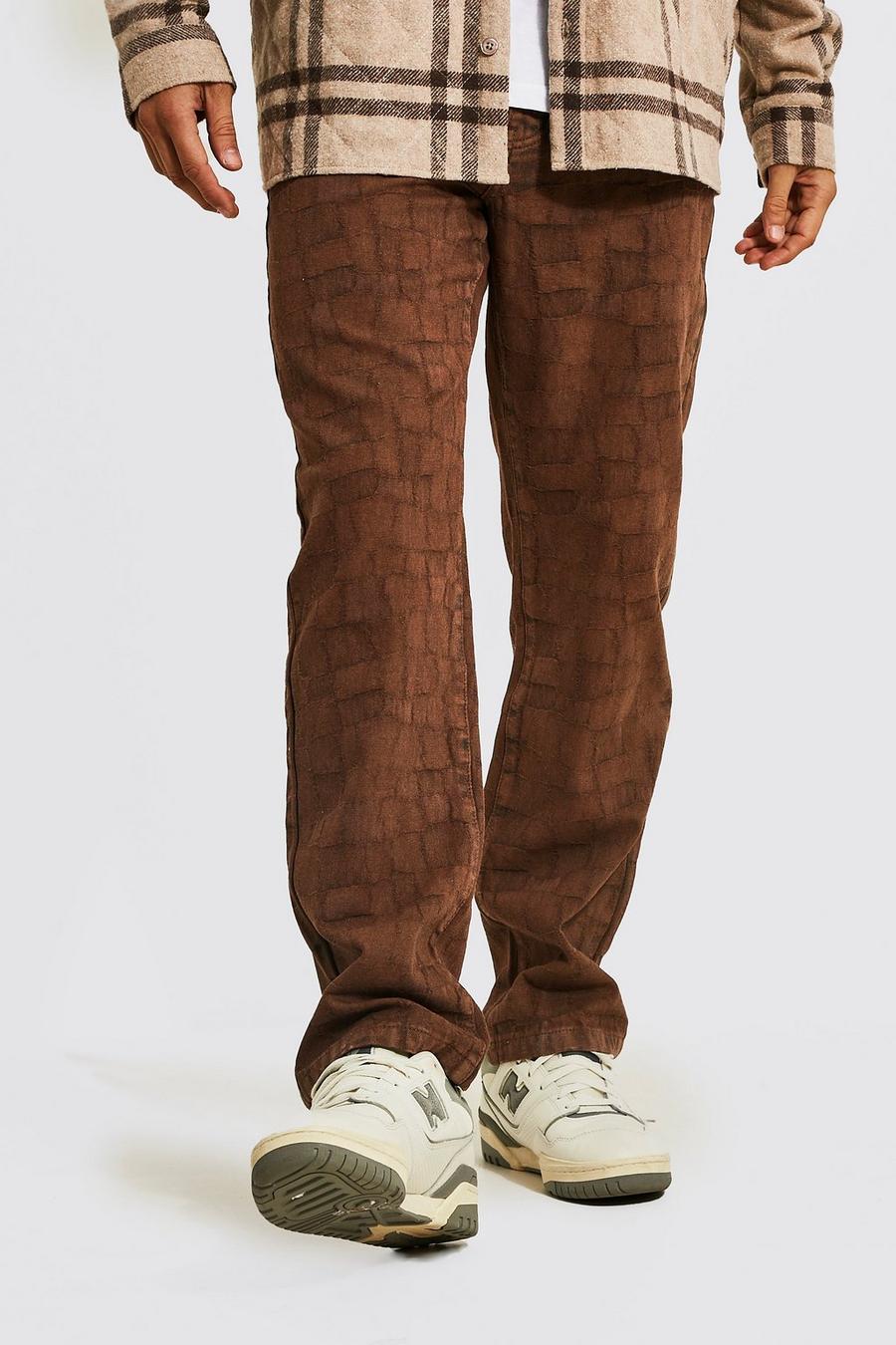 Dark brown Relaxed Fit Rigid Distorted Check Jeans image number 1