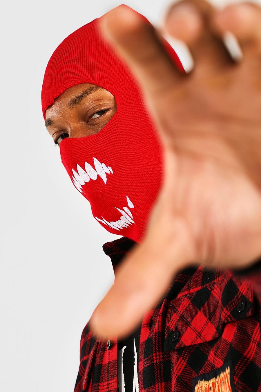 Red Embroidered Knitted Balaclava image number 1