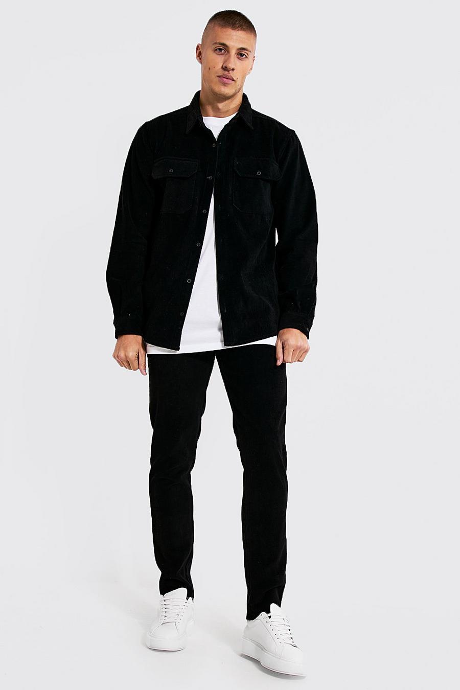 Black Cord Overshirt And Elasticated Trouser Set image number 1