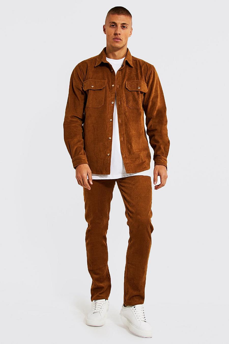 Camel Cord Overshirt And Elasticated Trouser Set image number 1