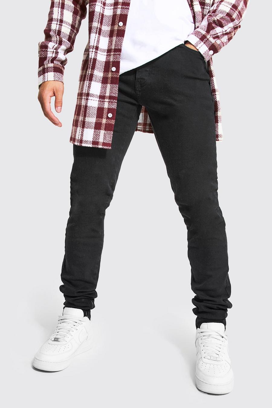 שחור אמיתי ג'ינס סקיני נערם עם רוכסנים בקרסול