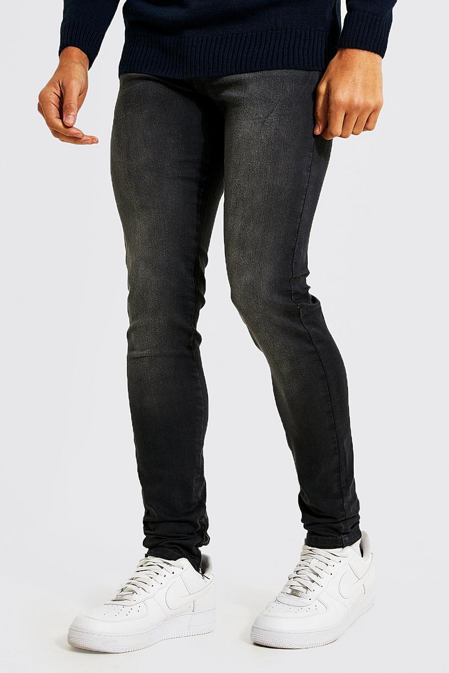 Dark grey grå Skinny Stacked Leg Jeans With Ankle Zips