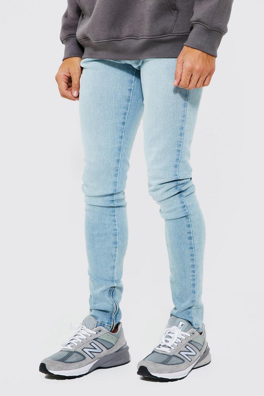 Light blue azzurro Skinny Stacked Leg Jeans With Ankle Zips