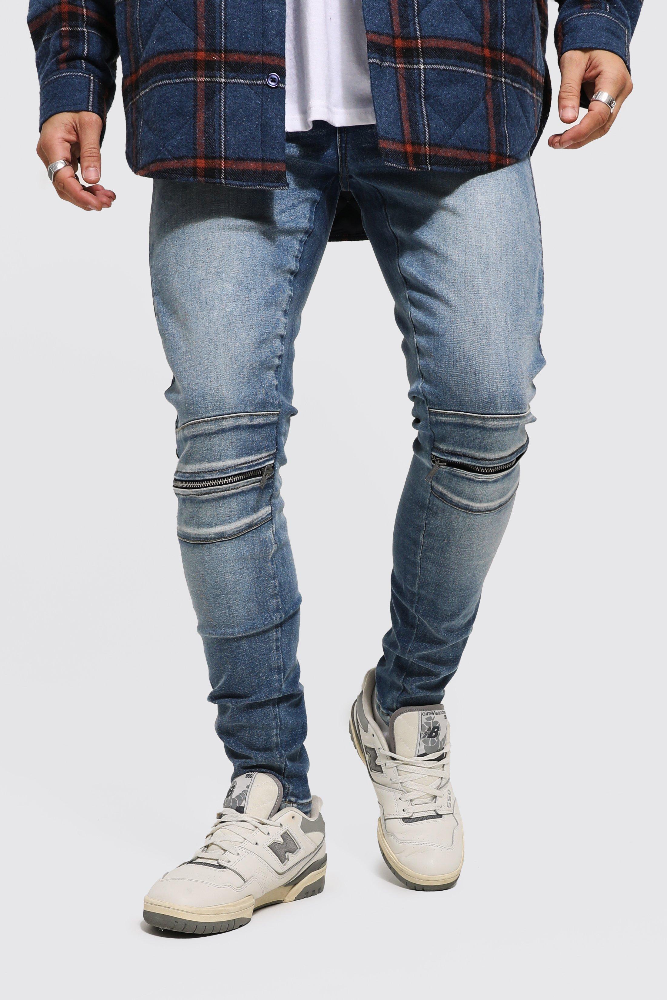 zipper biker jeans mens