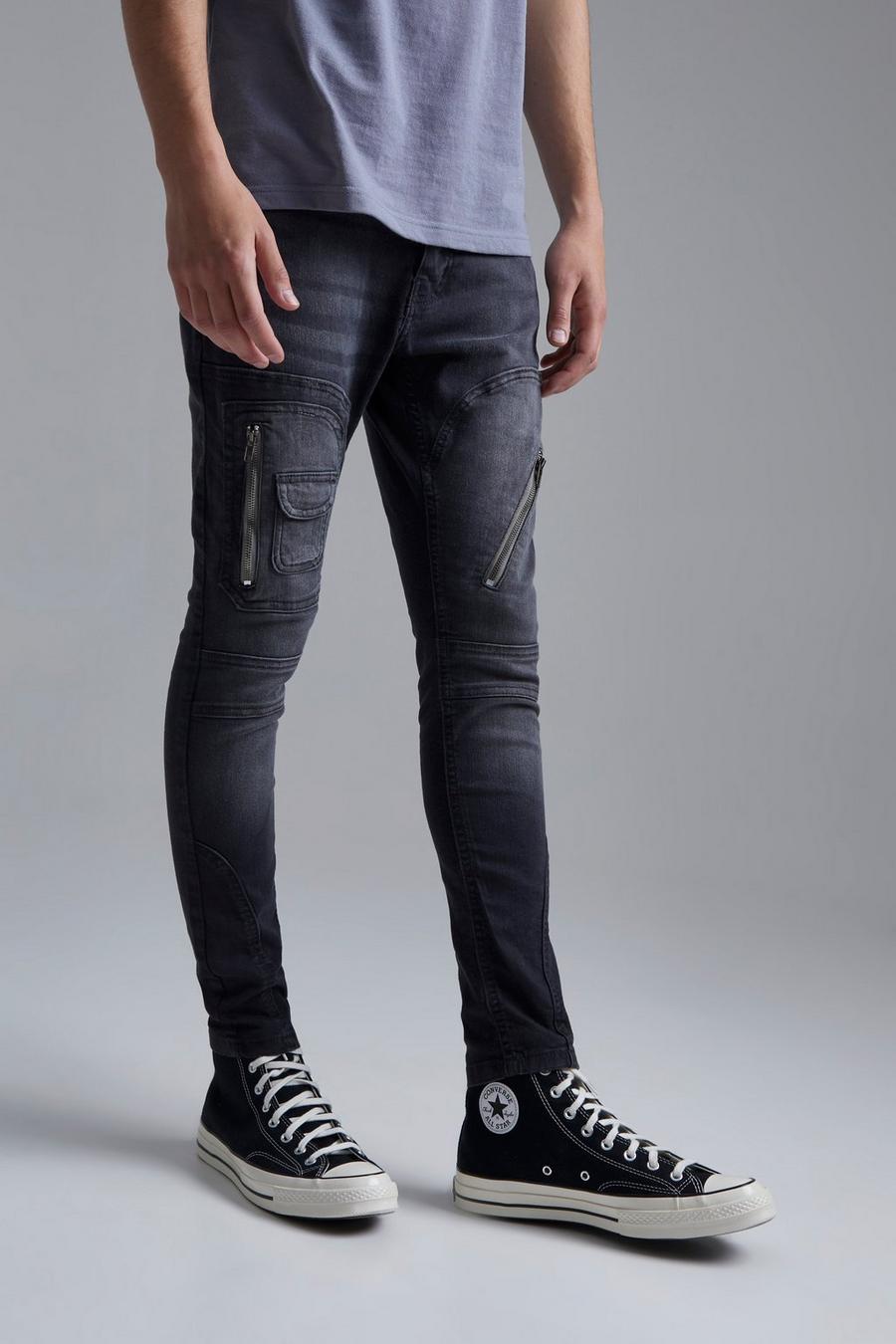 Dark grey Super Skinny Zip Pocket Cargo Jeans image number 1