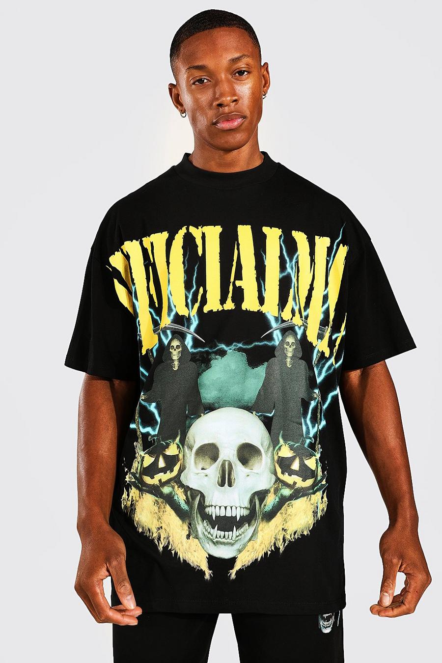 Black Oversized Official Man Skull T-shirt image number 1
