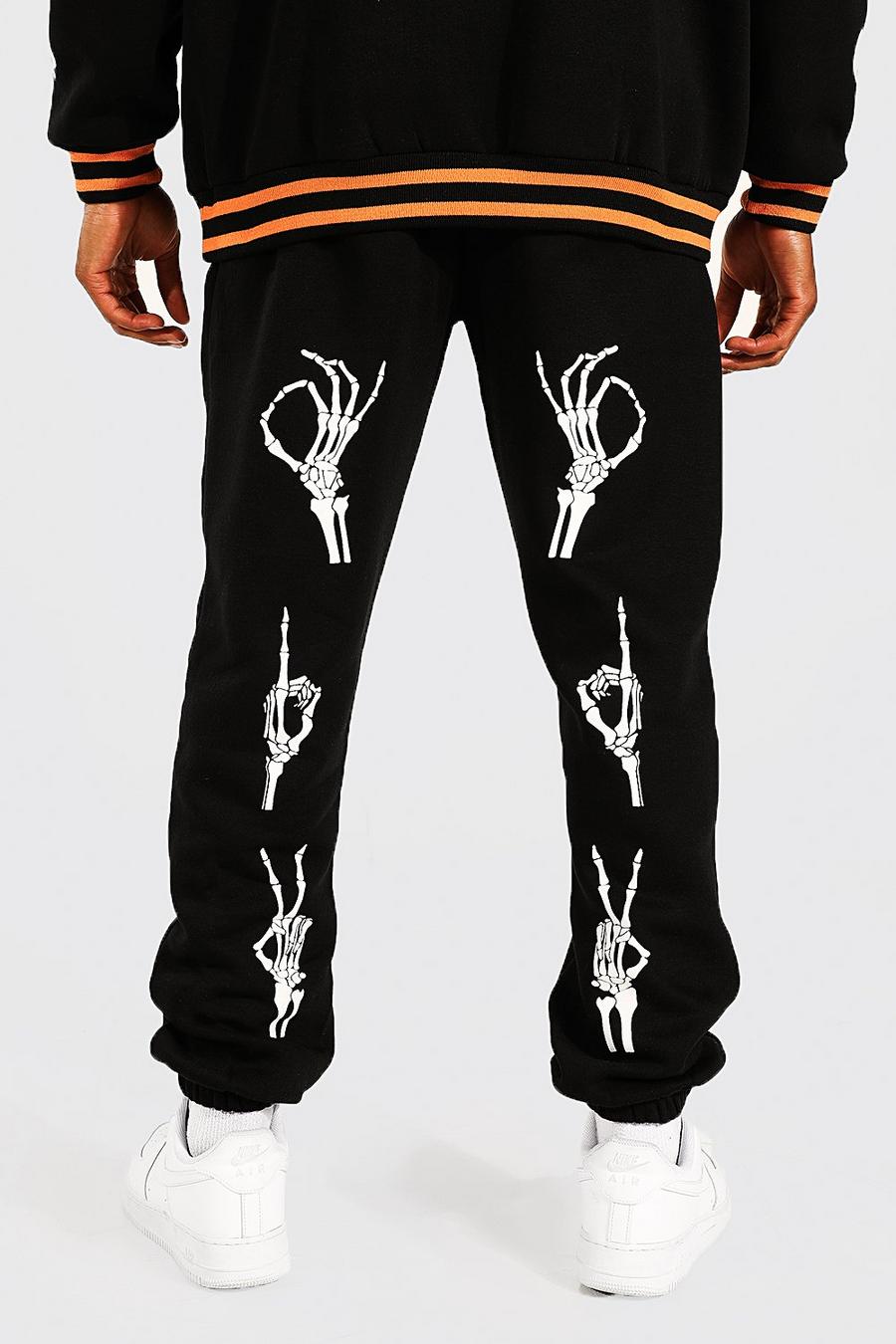 Pantalón deportivo Regular con manos de esqueleto, Black image number 1