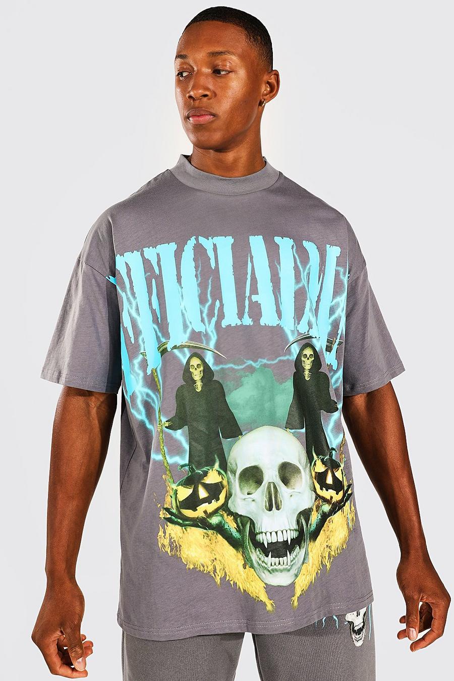 Charcoal Oversized Official Man Skull T-shirt image number 1