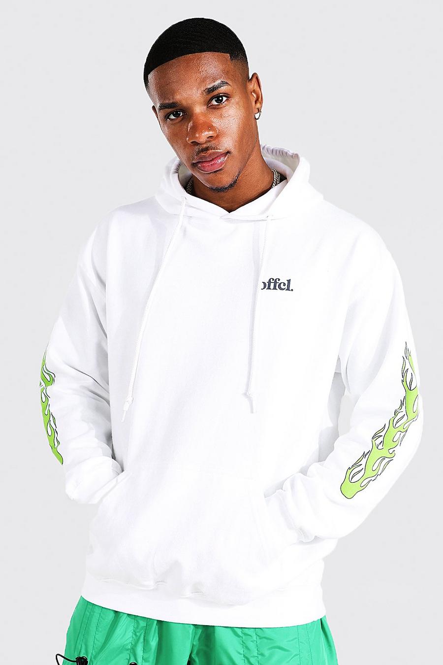 White Oversize Offcl Flame Sleeve Print Hoodie image number 1