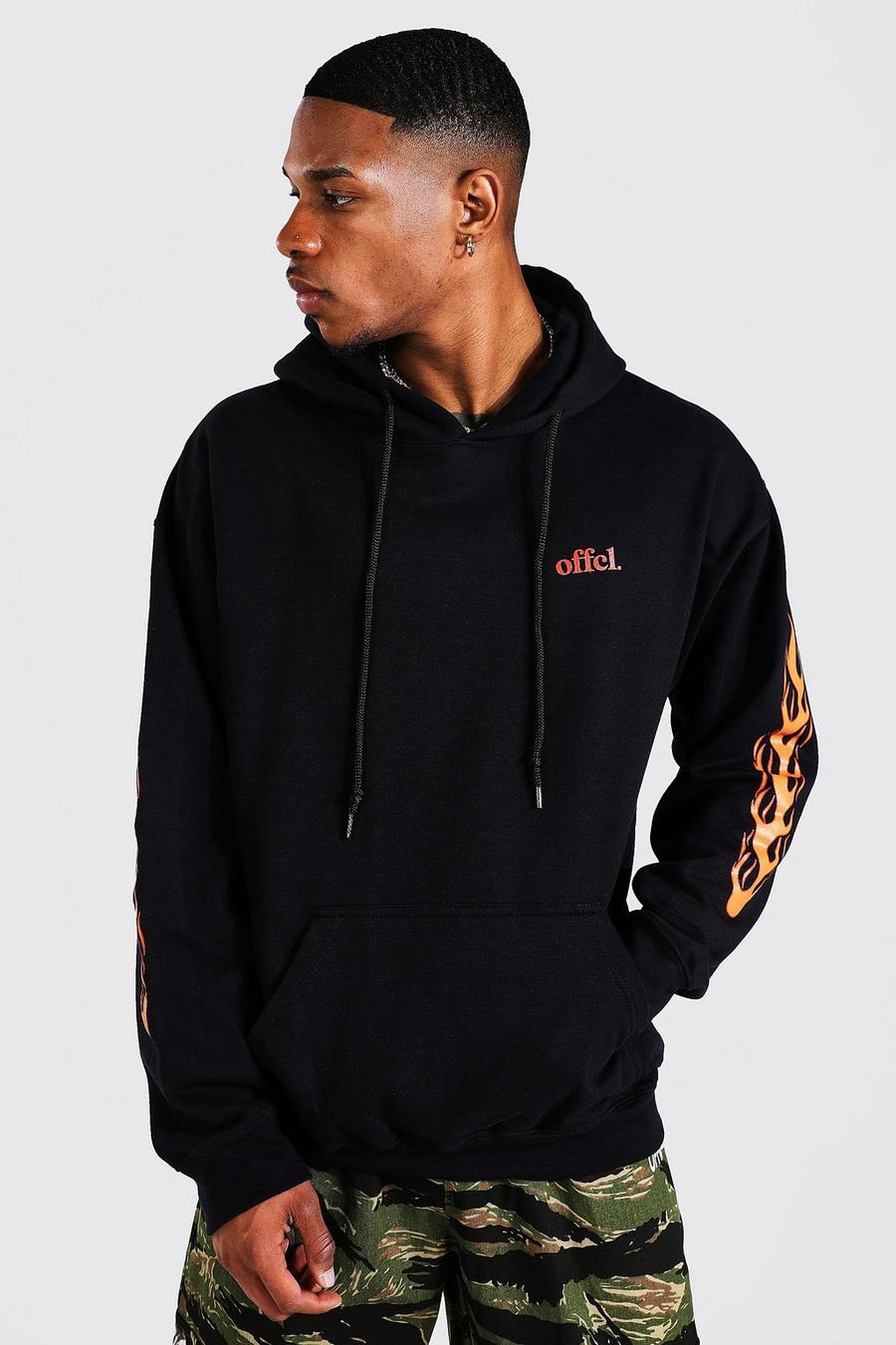 Black Offcl Oversize hoodie med eldsflammor image number 1