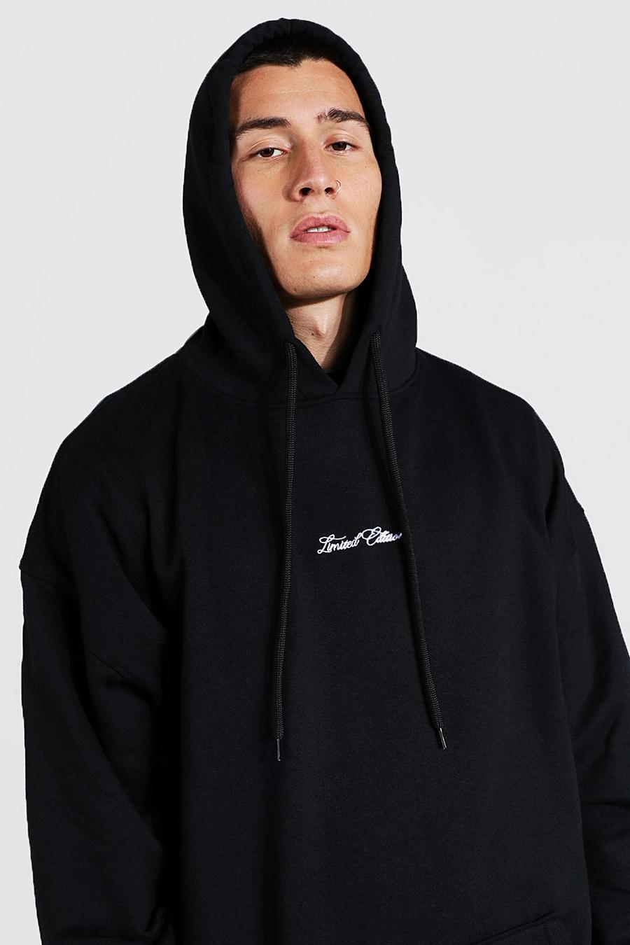 Black Oversized Limited Edition Embroidered Hoodie image number 1
