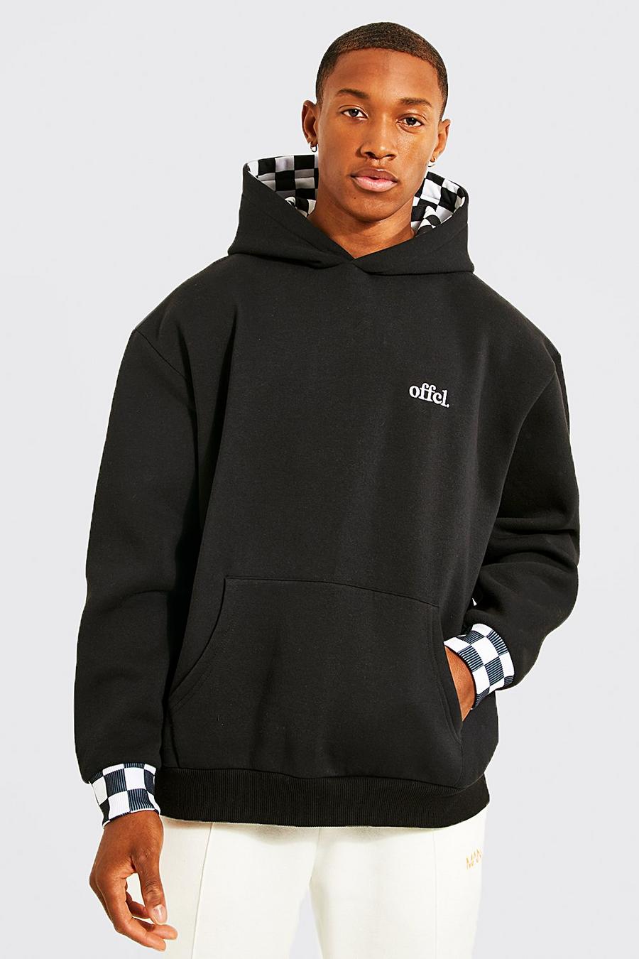 Black Oversized Offcl Checkerboard Hoodie image number 1