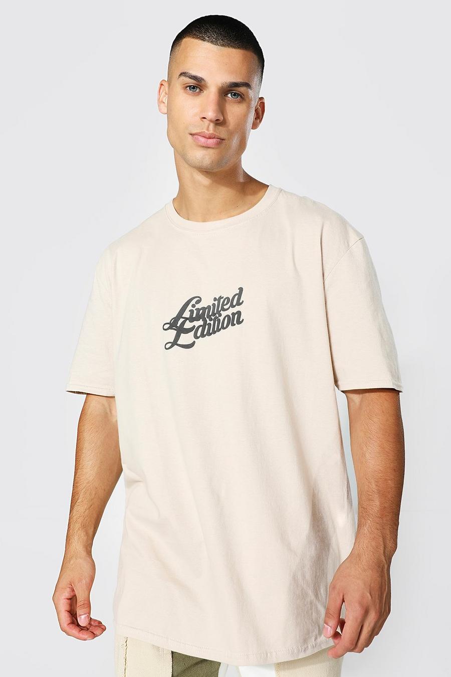 Sand beige Limited Edition Oversize t-shirt med upphöjt tryck image number 1