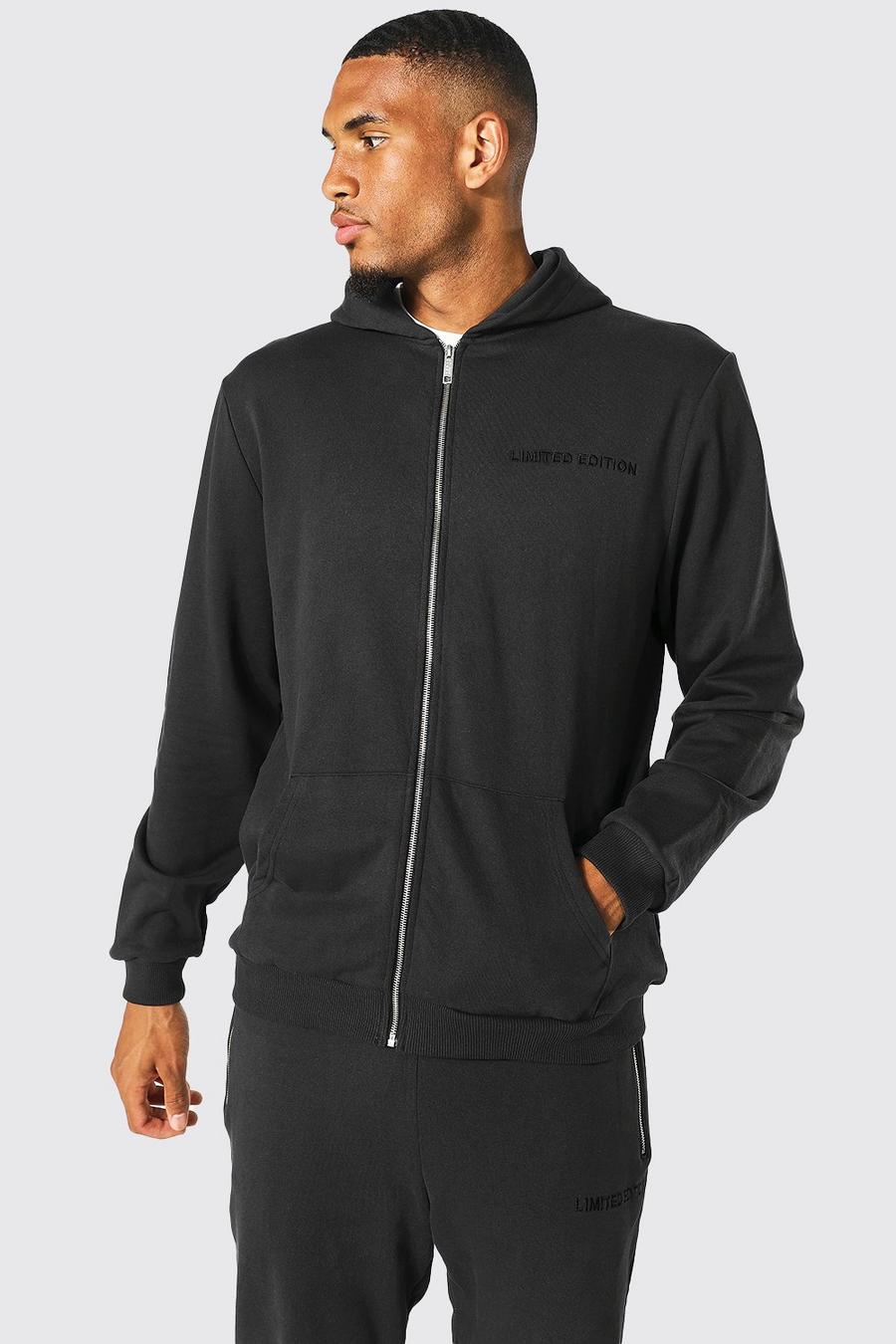 Charcoal Tall Heavyweight Loopback Zip Through Hoodie image number 1