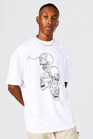 Oversized Extended Neck Skull Graphic T-shirt white