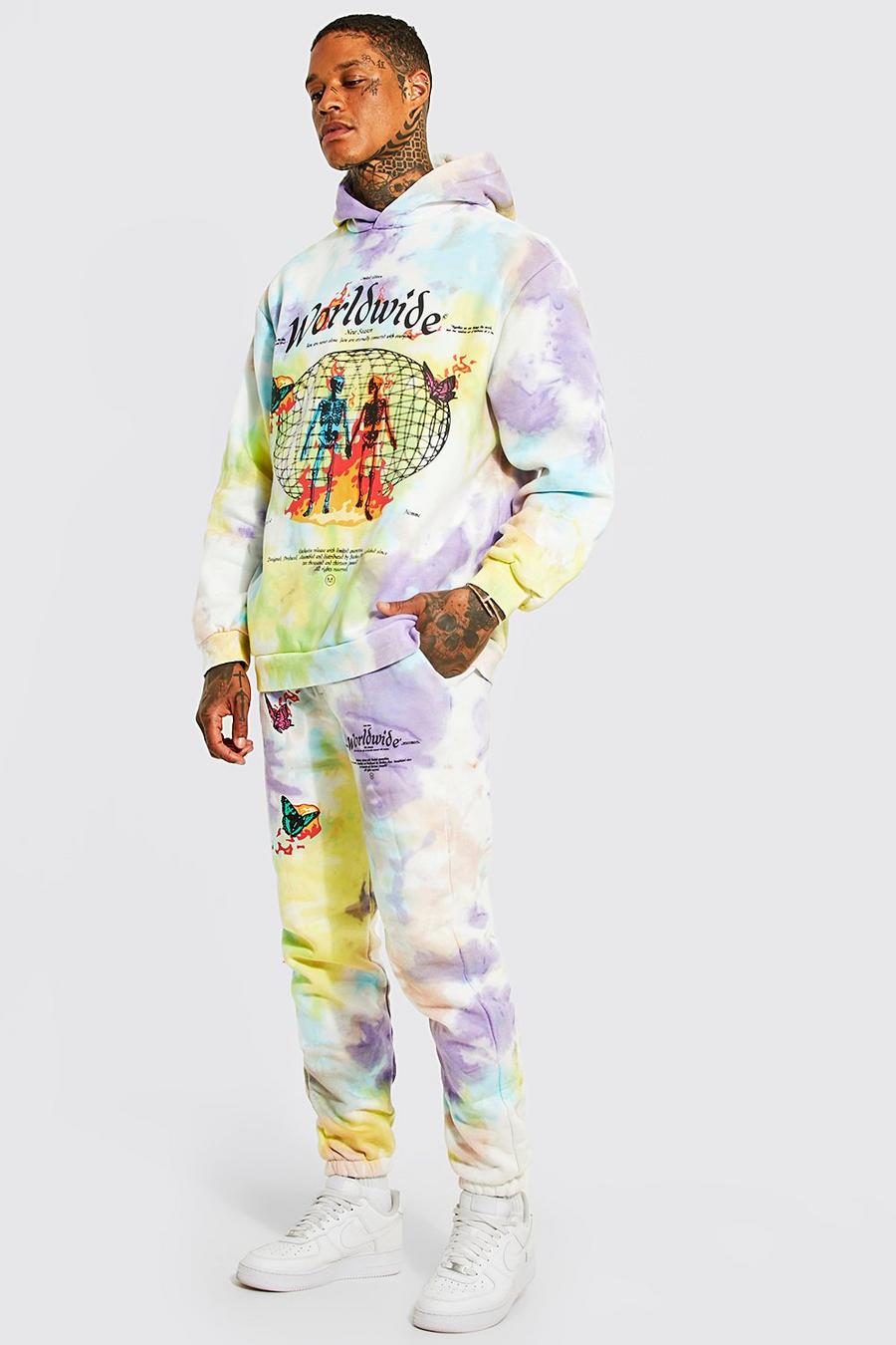 Multi Oversized Worldwide Graphic Tie Dye Tracksuit image number 1