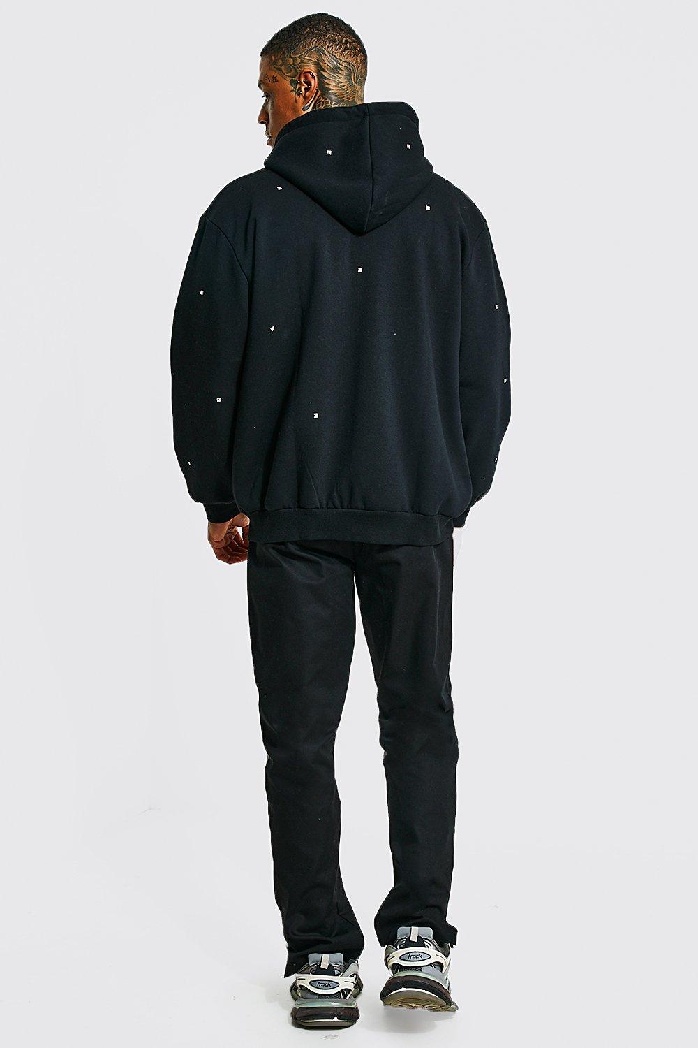 Oversized Man Studded Zip Through Hoodie | boohoo