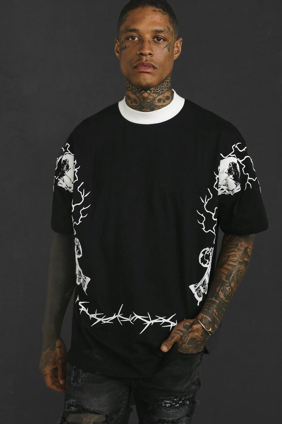 Black T-shirt med dödskalle och hög halsmudd image number 1