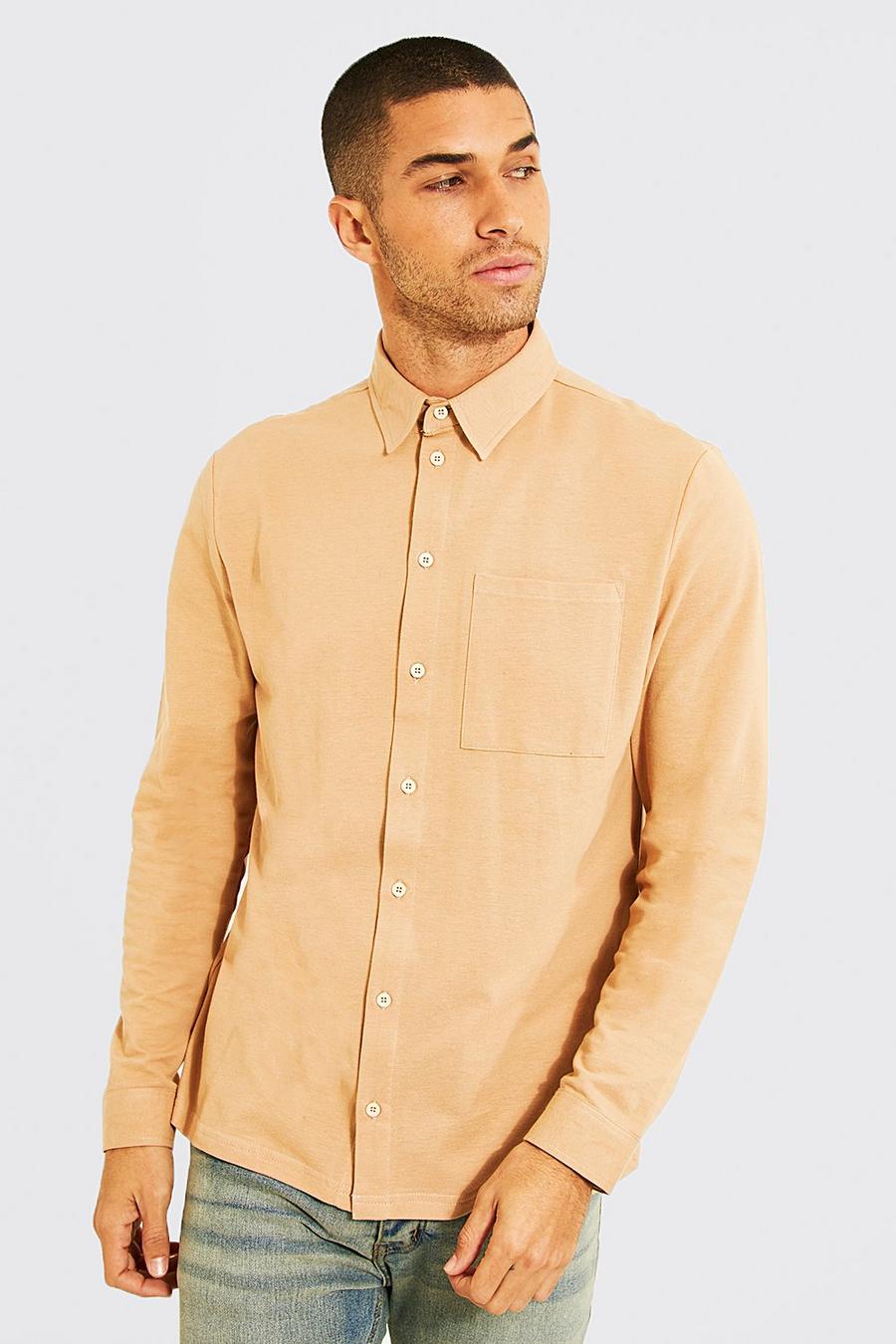 Tan Long Sleeve Regular Pique Shirt image number 1
