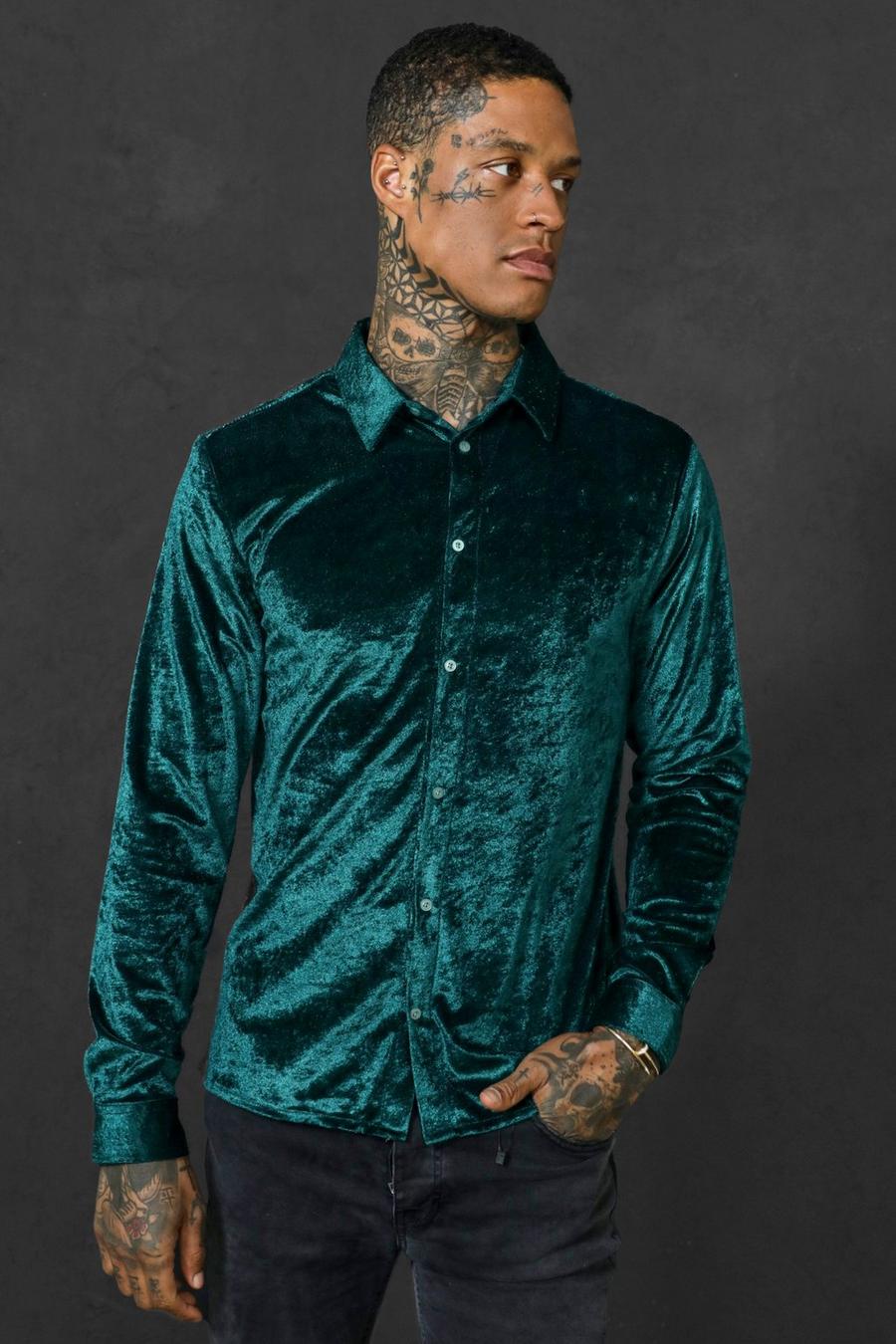 Chemise velours à manches longues, Dark green image number 1