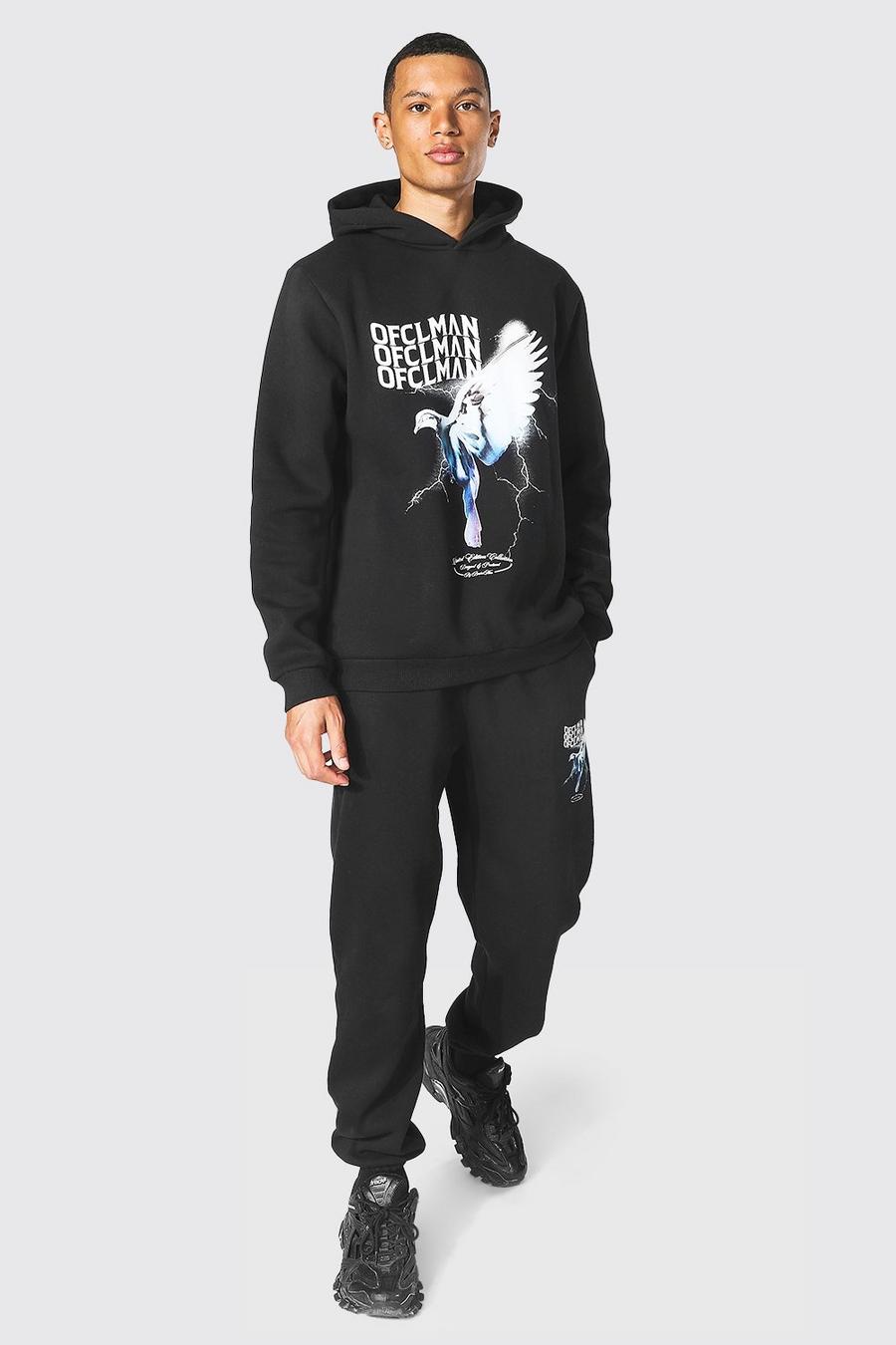 Black Tall Official Dove Print Hooded Tracksuit image number 1