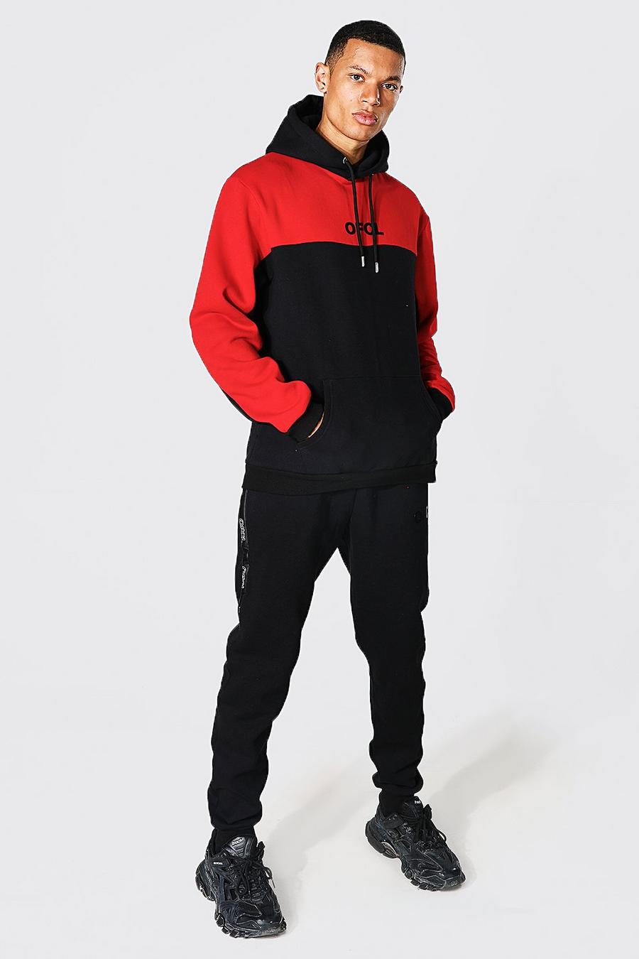 Black Tall Ofcl Tape Hooded Colour Block Tracksuit image number 1