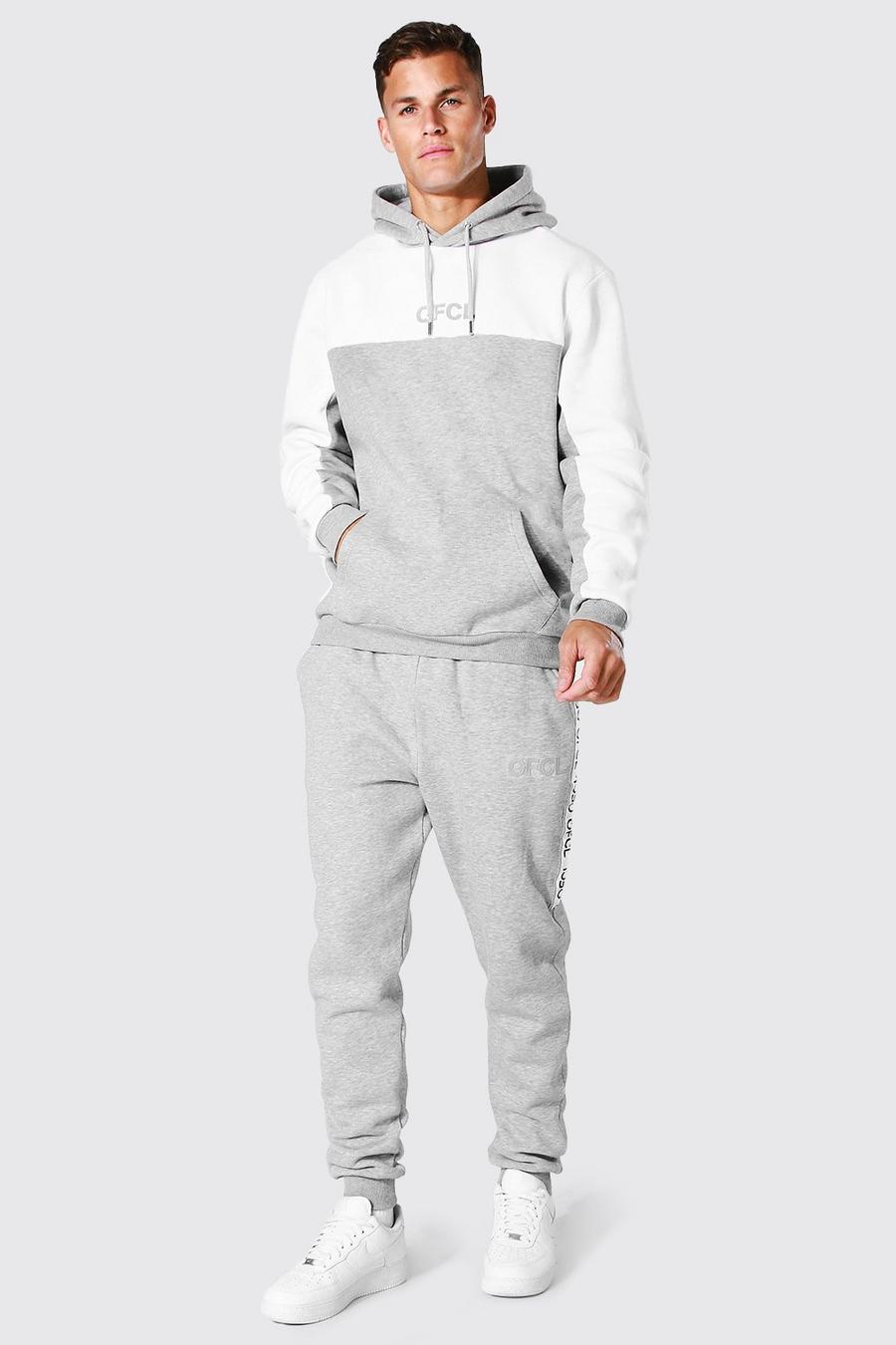 Grey marl Tall Ofcl Tape Hooded Colour Block Tracksuit image number 1