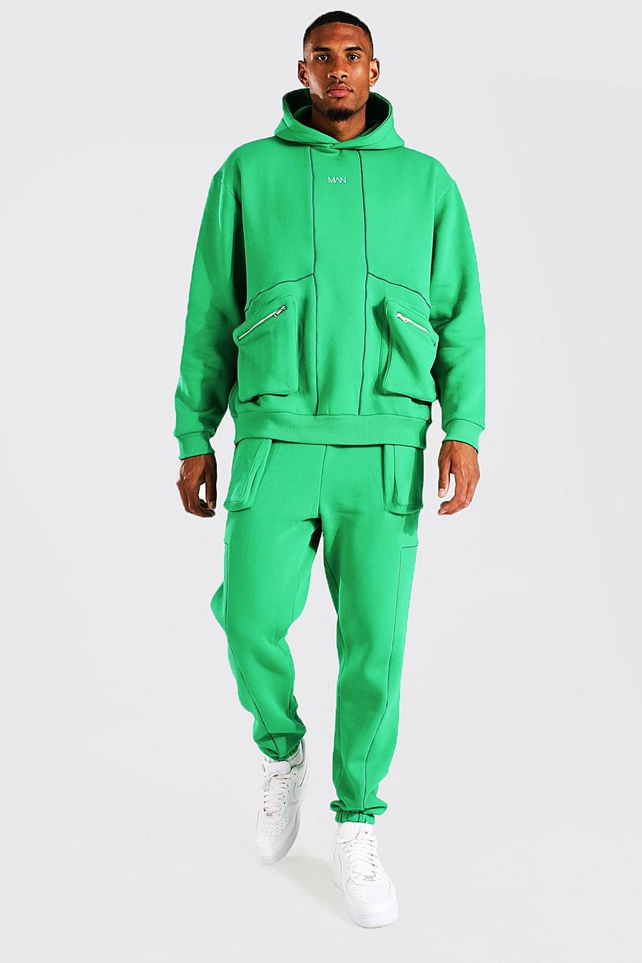 Green Tall Oversized Man Piping Utility Tracksuit image number 1