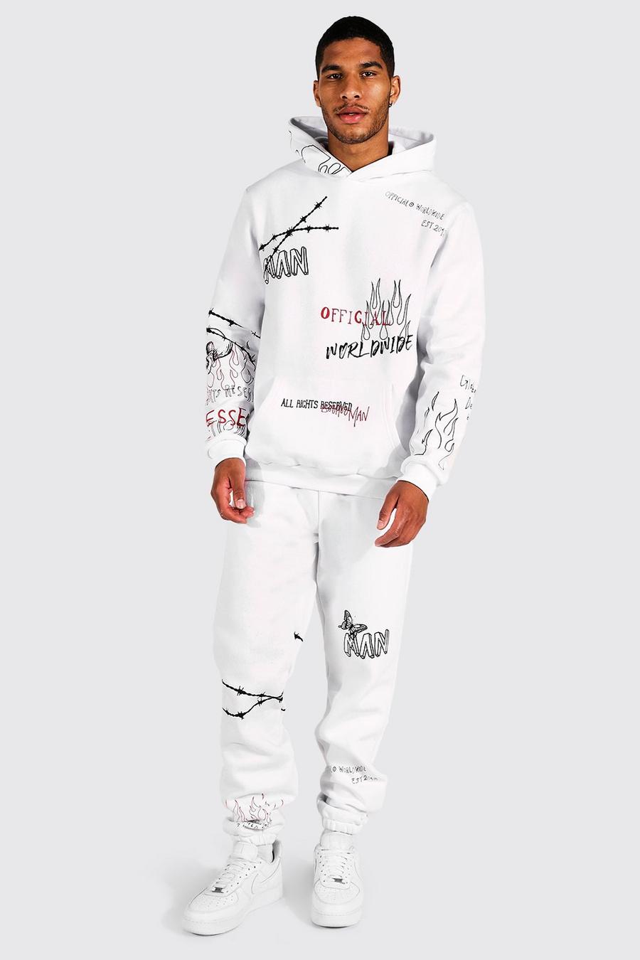 White Tall Official Graffiti Print Hooded Tracksuit image number 1